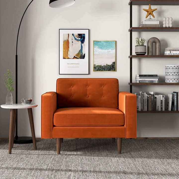 Casey Burnt Orange Velvet Lounge Chair Front View.