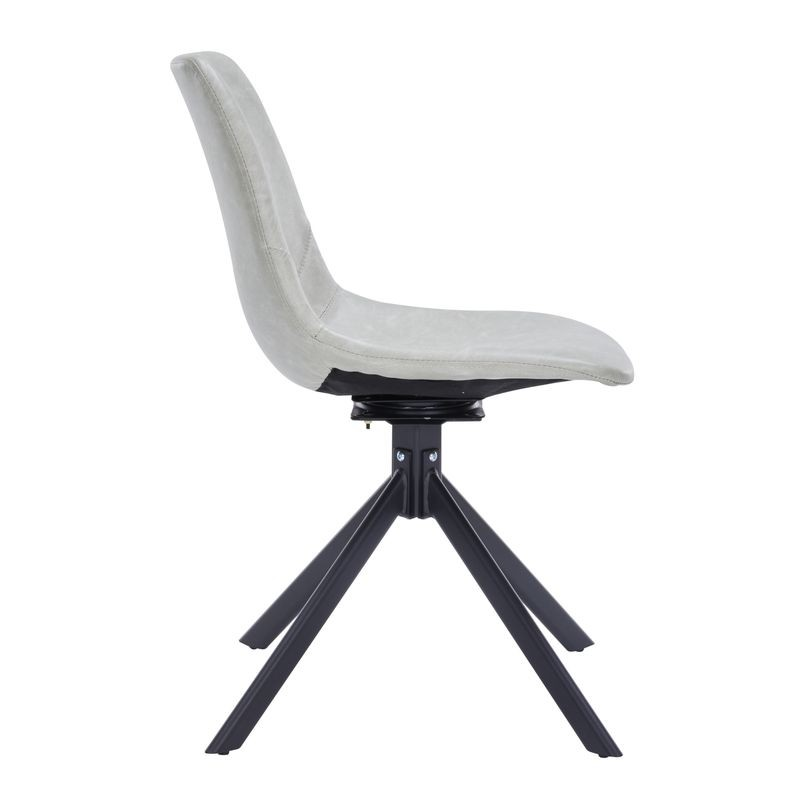 LeisureMod Markley Modern Leather Swivel Dining Chair with Metal Legs in Light Grey Side View.