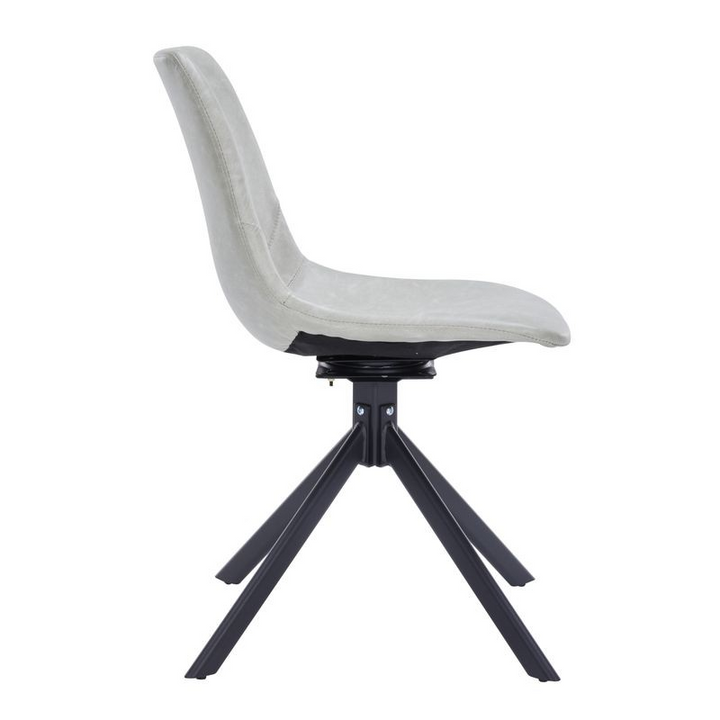 LeisureMod Markley Modern Leather Swivel Dining Chair with Metal Legs in Light Grey Side View.