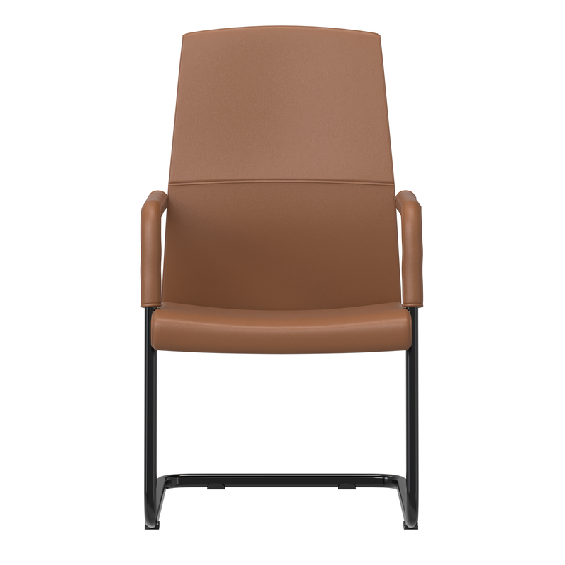 LeisureMod Evander Office Guest Chair in Dark Brown Leather Front View.