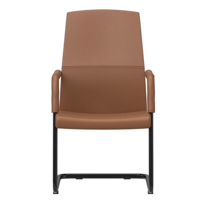 LeisureMod Evander Office Guest Chair in Dark Brown Leather Front View.