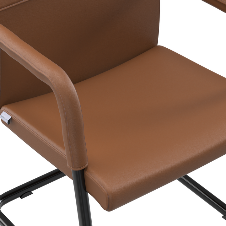 LeisureMod Evander Office Guest Chair in Dark Brown Leather Closeup.