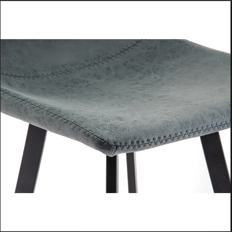 LeisureMod Elland Modern Upholstered Leather Bar Stool with Iron Legs and Footrest Closeup.