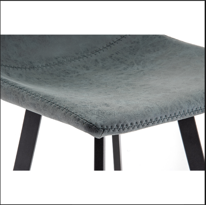 LeisureMod Elland Modern Upholstered Leather Bar Stool with Iron Legs and Footrest Closeup.