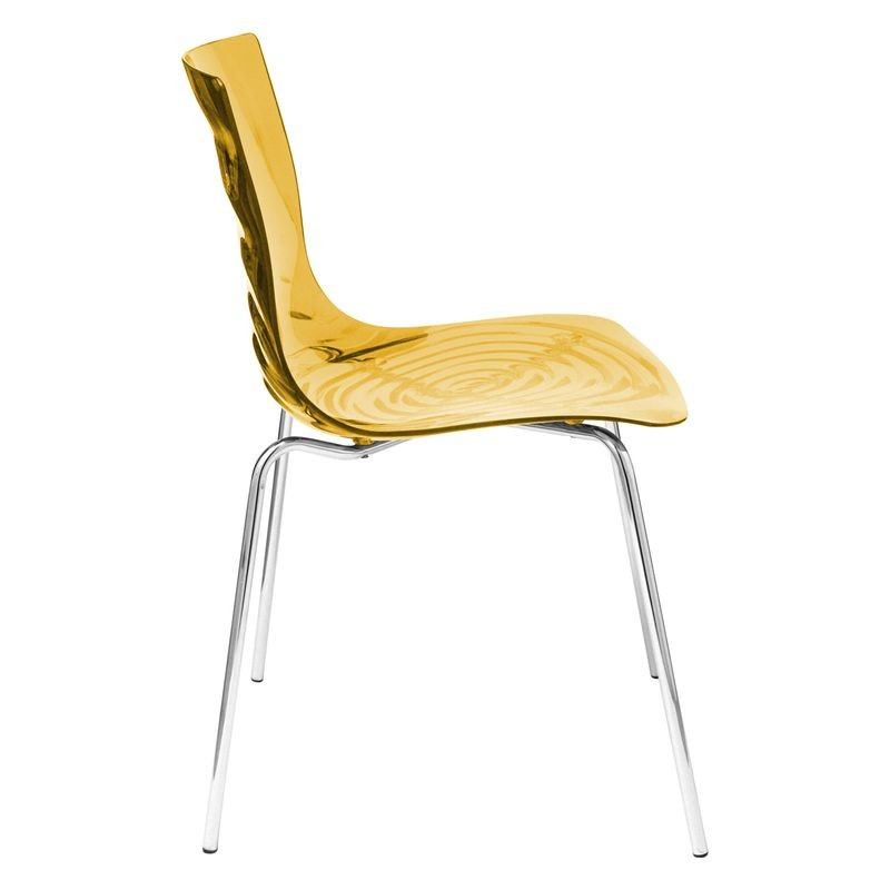 LeisureMod Astor Water Ripple Design Dining Chair Transparent Orange Side View.