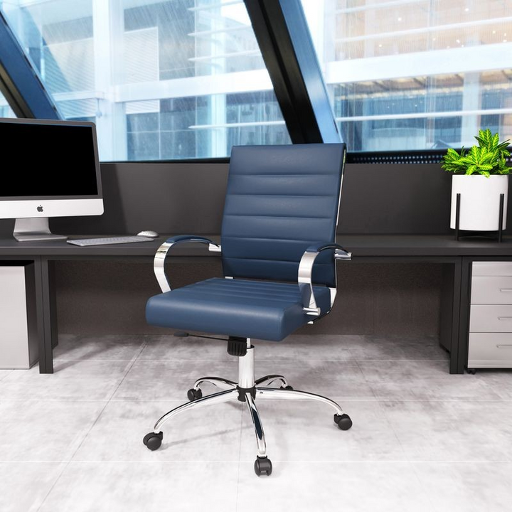 LeisureMod Benmar Leather Office Chair Navy Blue in Office.