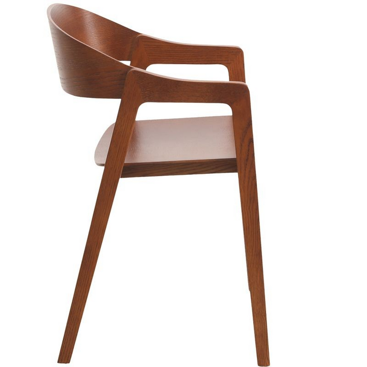 LeisureMod Rivo Collection Elegant Dining Chair in Dark Natural Wood Side View.