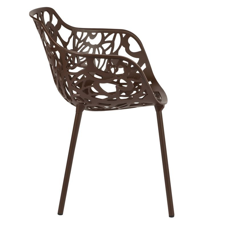 Brown chair with intricate design on a white background.