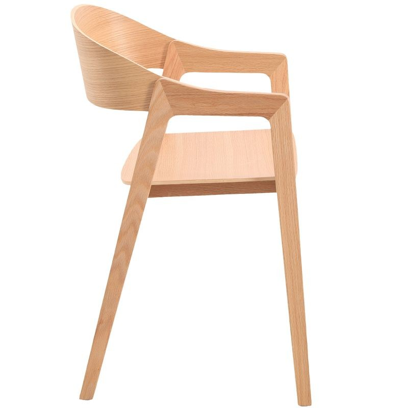 LeisureMod Rivo Collection Elegant Dining Chair in Natural Wood Side View.