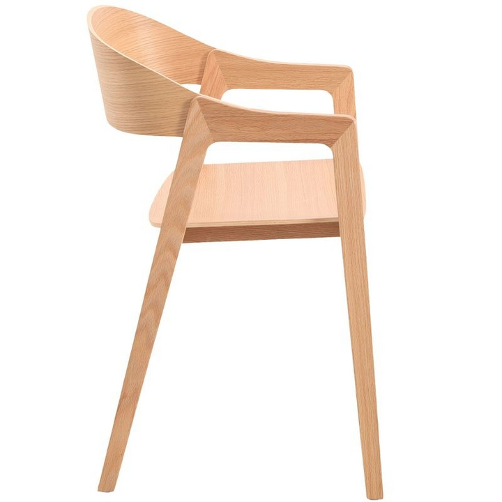 LeisureMod Rivo Collection Elegant Dining Chair in Natural Wood Side View.