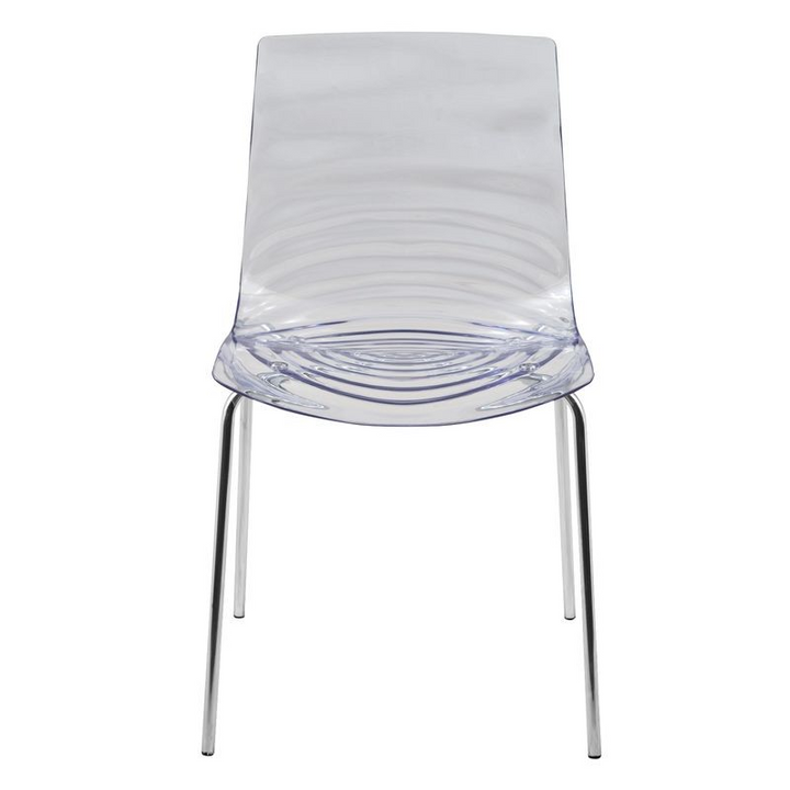LeisureMod Astor Water Ripple Design Dining Chair Clear Front View.