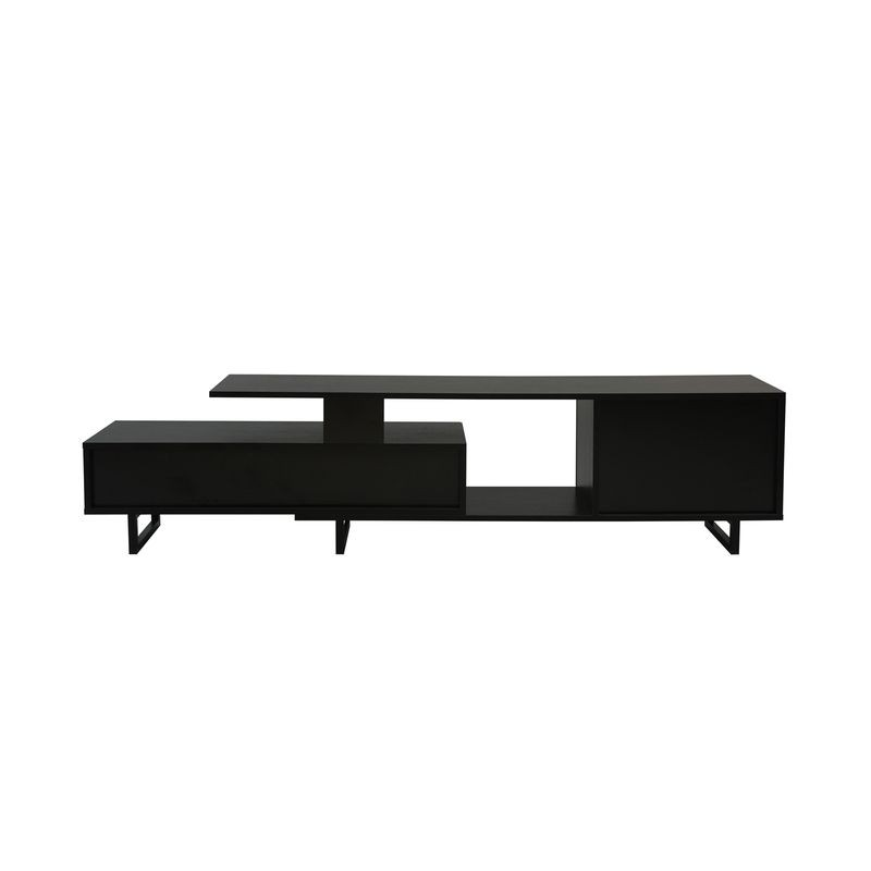 LeisureMod Avery Mid-Century Modern TV Stand with MDF Cabinet and Powder Coated Steel Legs Ebony Back View.