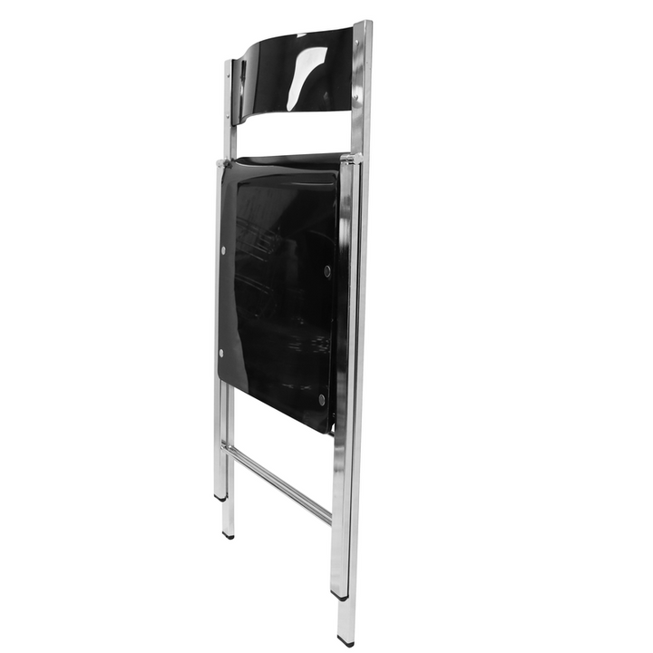 LeisureMod Menno Modern Acrylic Folding Chair Transparent Black Folded.
