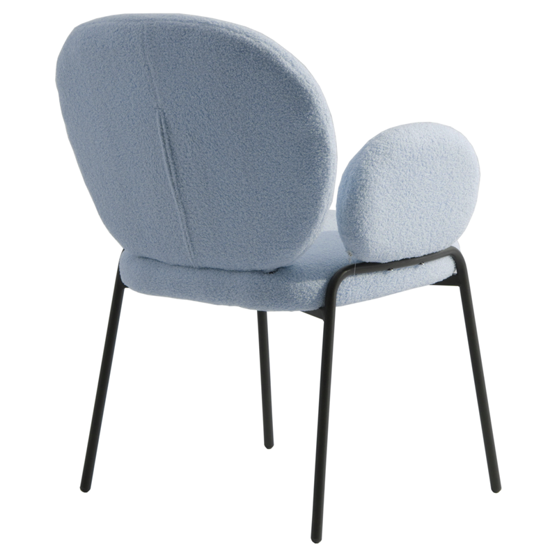Leisuremod Celestial Series Boucle Dining Armchair with Black Frame and Blue Fabric Back Angle.