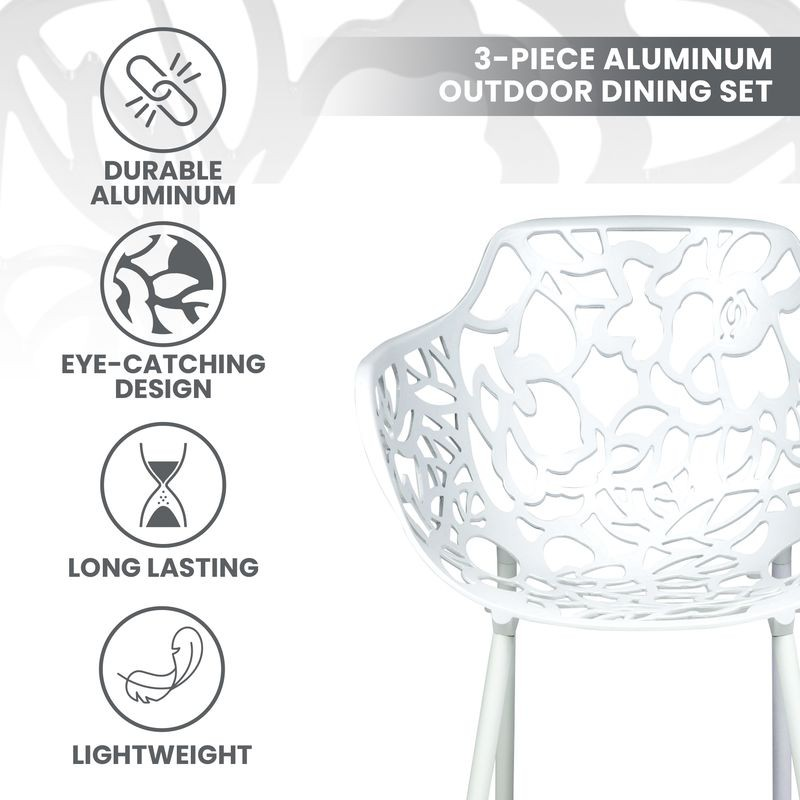 3-piece aluminum outdoor dining set with durable, eye-catching design, long-lasting, and lightweight features.