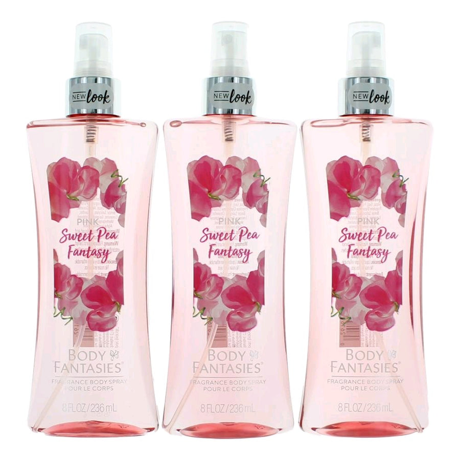 Pink Sweet Pea Fantasy by Body Fantasies, 3 Pack 8 oz.  Fragrance Body Spray for Women 