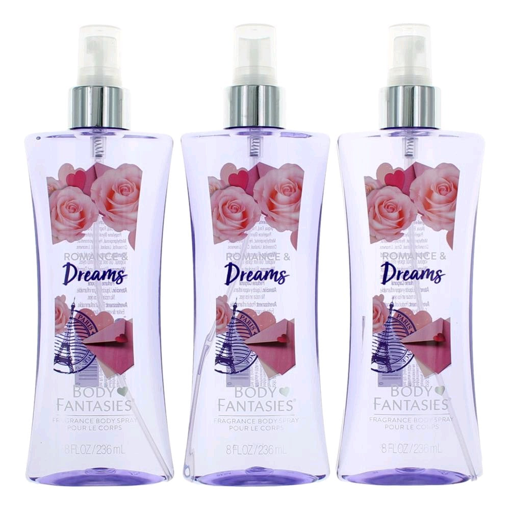 Romance & Dreams by Body Fantasies, 3 Pack 8 oz. Fragrance Body Spray for Women