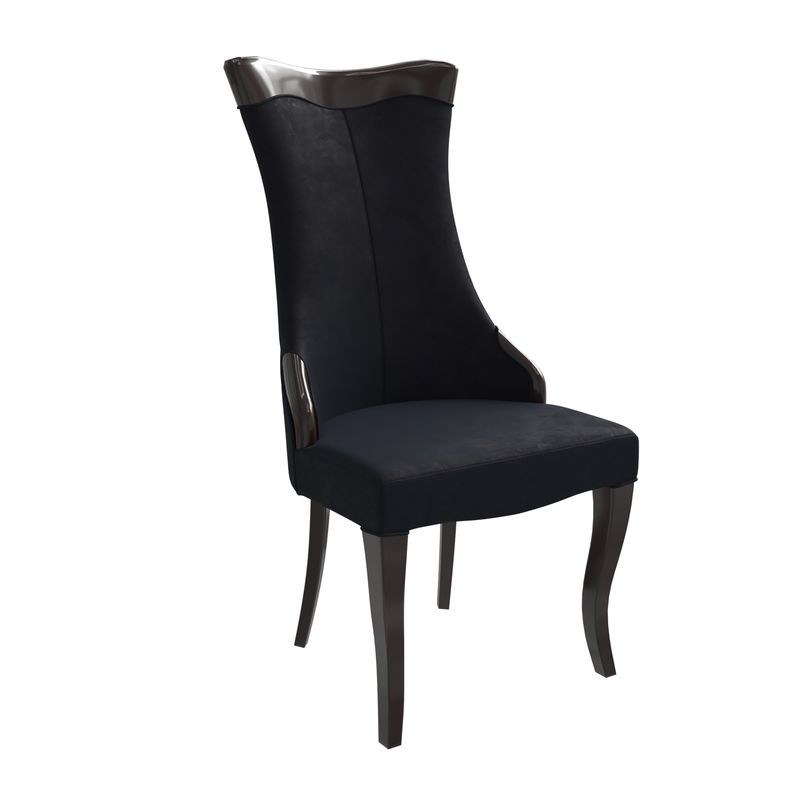 LeisureMod Novara Collection Modern Wooden Dining Chair in Black Velvet