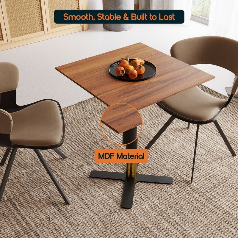 LeisureMod Vail Collection Dining Table Black/Gold X Base With 24" Square Cognac Brown MDF Top Details.