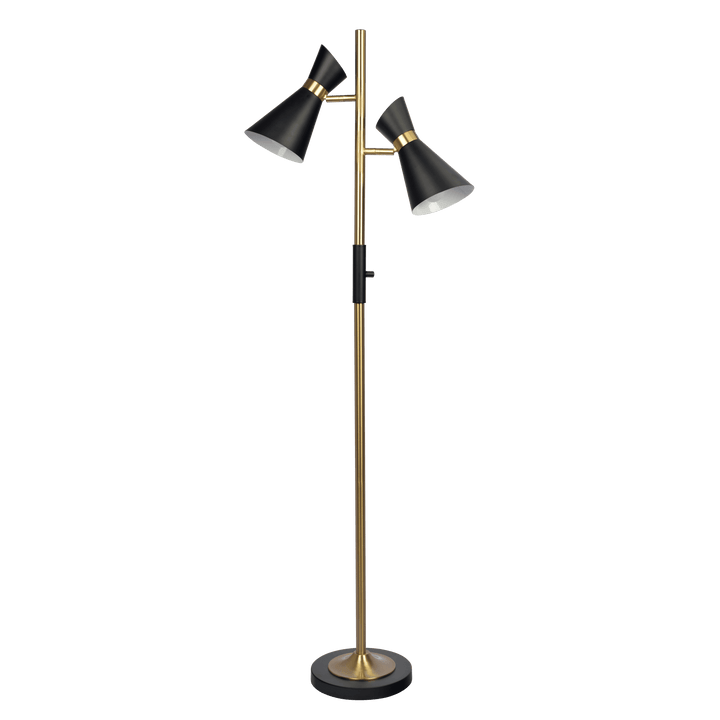 Axis Brassed Gold Floor Lamp with 4-Way Switch Double Spots with Metal Base