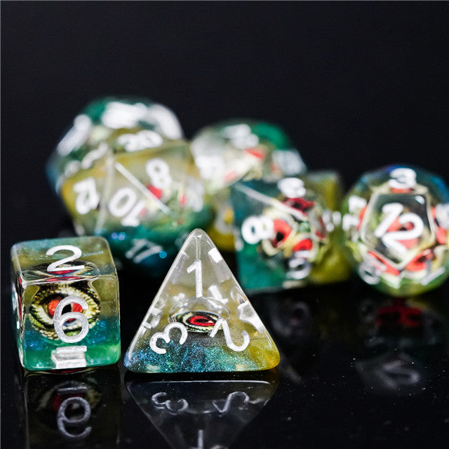 Reptile Green Demon Eye Dragon Eye Dice 7-Dice Set Resin Dungeons and Dragons Dice
