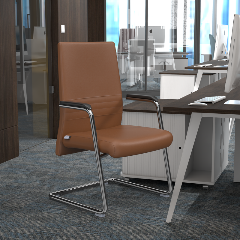 LeisureMod Aleen Series Guest Office Chair in Dark Brown Leather in Office.