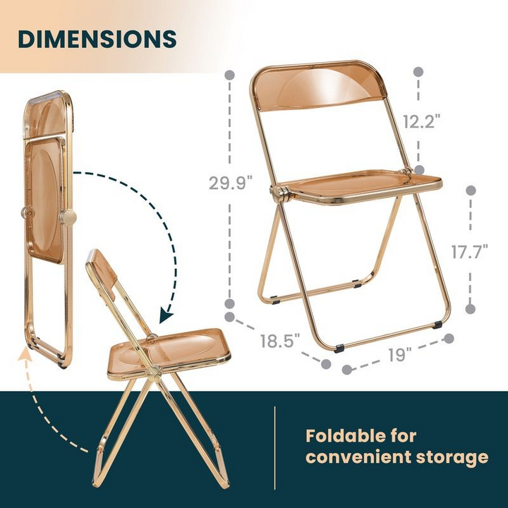 LeisureMod Lawrence Acrylic Folding Chair with Gold Metal Frame Tangerine Dimensions.