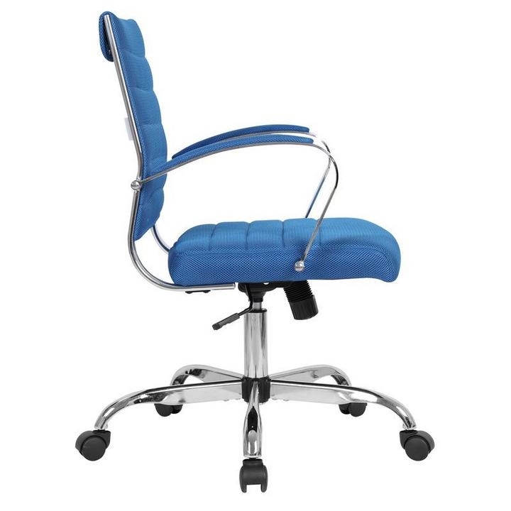 LeisureMod Benmar Home Mesh Office Chair in Navy Blue Side View.
