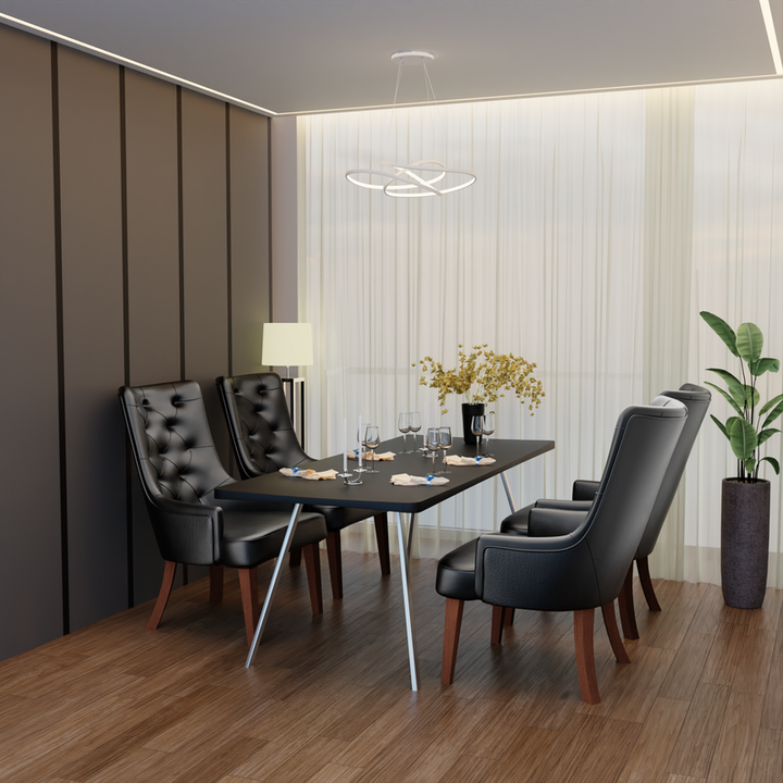 Leisuremod Spruce Collection Modern Wooden Dining Chair in Charcoal Grey at Table.