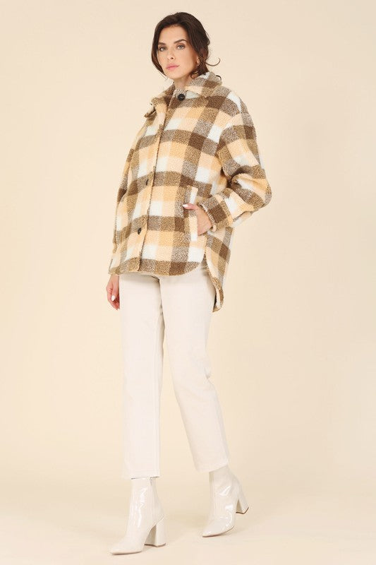 Plaid Sherpa Jacket with Pockets