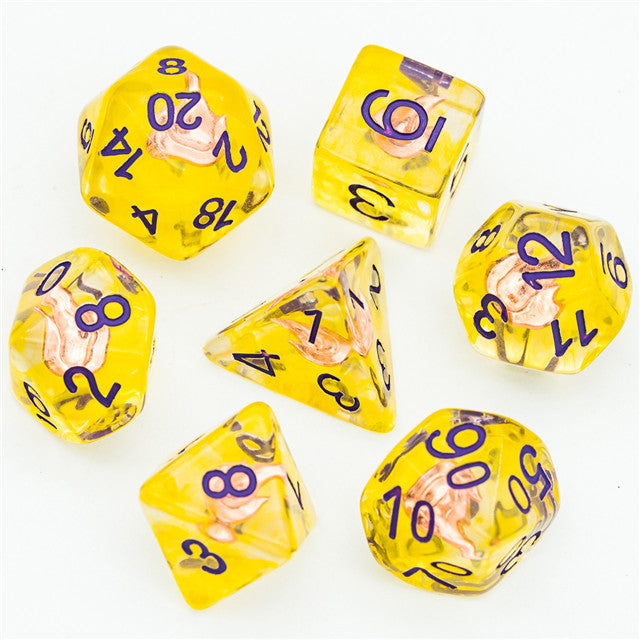 Sorcerer (Fire) Clear Yellow Dice Purple w/ Golden Fire 7-Dice Set Rpg