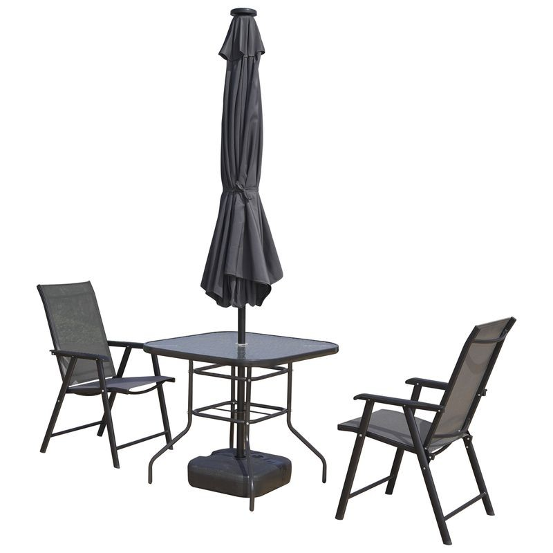 LeisureMod Sierra Outdoor Patio Umbrella with Base in Gray Closed.