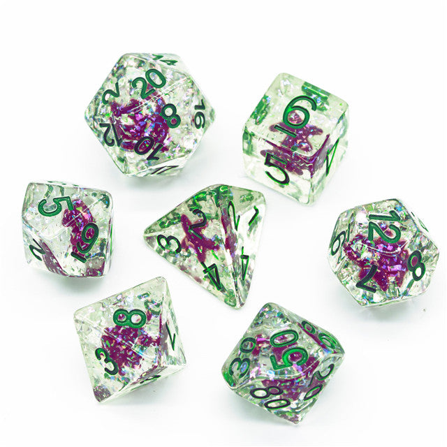Green w/Purple Starfish Dice 7-Dice Set Resin Dungeons and Dragons Dice