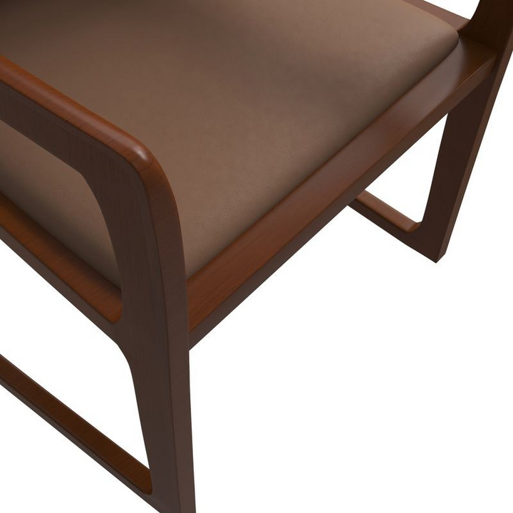LeisureMod Svelta Elegant Wooden Dining Chair in Brown Closeup.