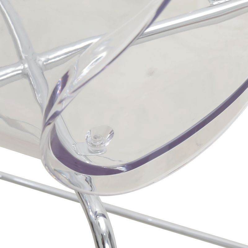LeisureMod Oyster Acrylic Barstool with Steel Frame in Chrome Finish in Clear Closeup.
