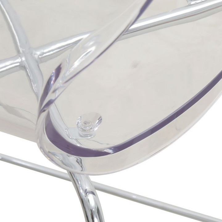 LeisureMod Oyster Acrylic Barstool with Steel Frame in Chrome Finish in Clear Closeup.