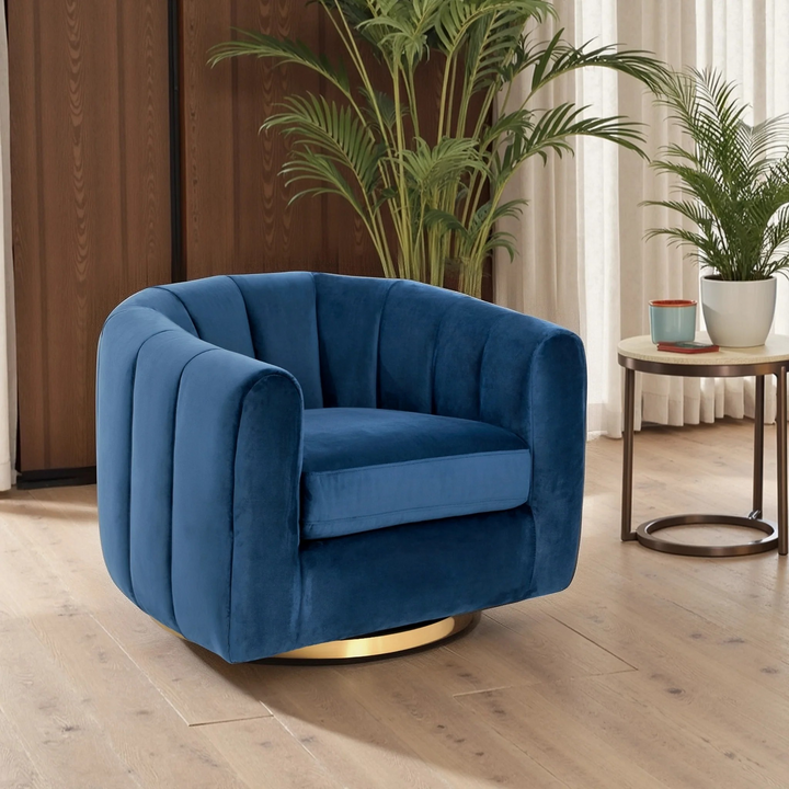 Cosey Navy Blue Velvet Swivel Chair Photo.