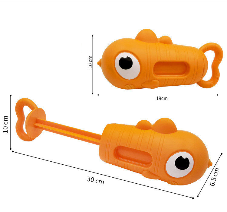 Orange toy with measurements on a white background.