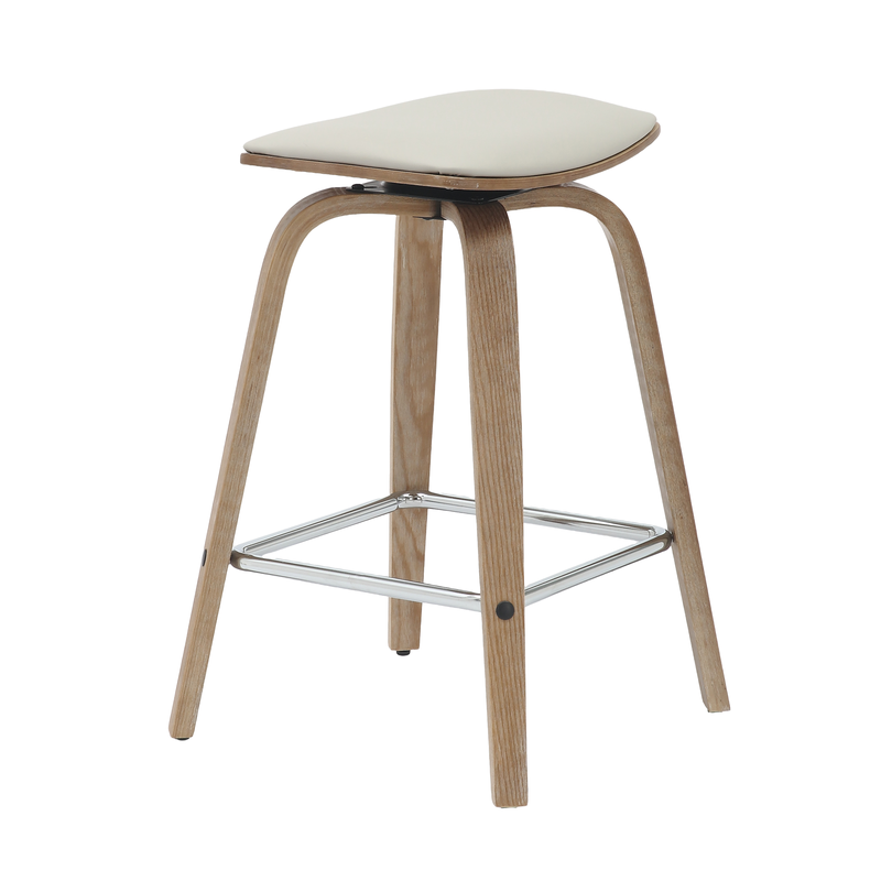 LeisureMod Wooden Counter Stool Square Seat Pelya Collection Modern Style Washed Walnut color in Light Grey Photo.