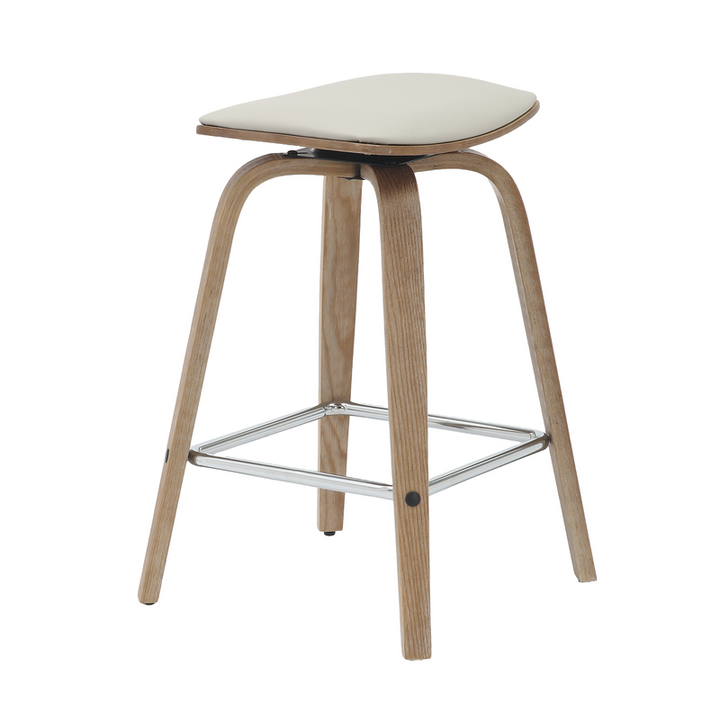 LeisureMod Wooden Counter Stool Square Seat Pelya Collection Modern Style Washed Walnut color in Light Grey Photo.