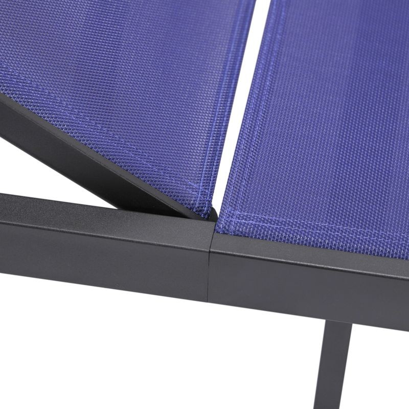 LeisureMod Marlin Patio Chaise Lounge Chair with Black Aluminum Frame Navy Blue Closeup.