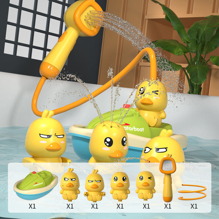 Baby Bath Toys Cute Water Spray Duck with Shower and Boat