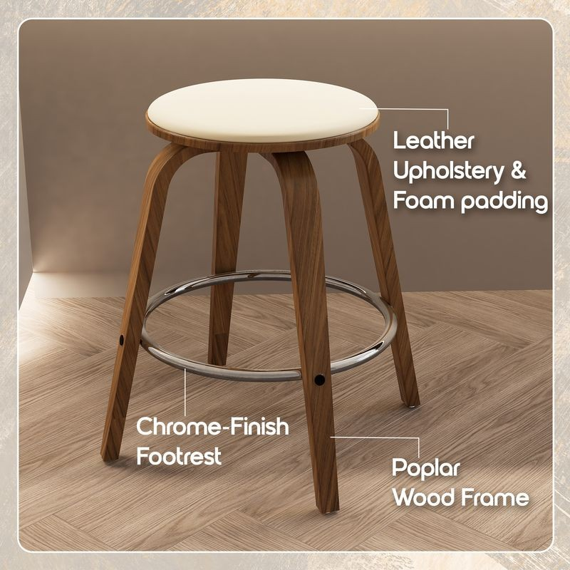 LeisureMod Wooden Counter Stool Pelya Collection Modern Style Walnut Color in Cream Description.