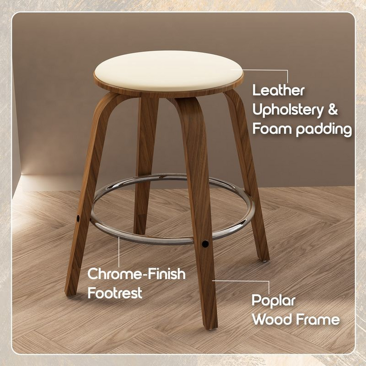 LeisureMod Wooden Counter Stool Pelya Collection Modern Style Walnut Color in Cream Description.