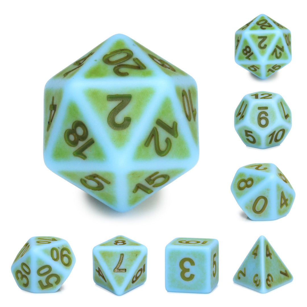 Mini-Moss Ancient 7-Dice Set Role Playing Dungeons and Dragons Dice (Green / Seafoam)