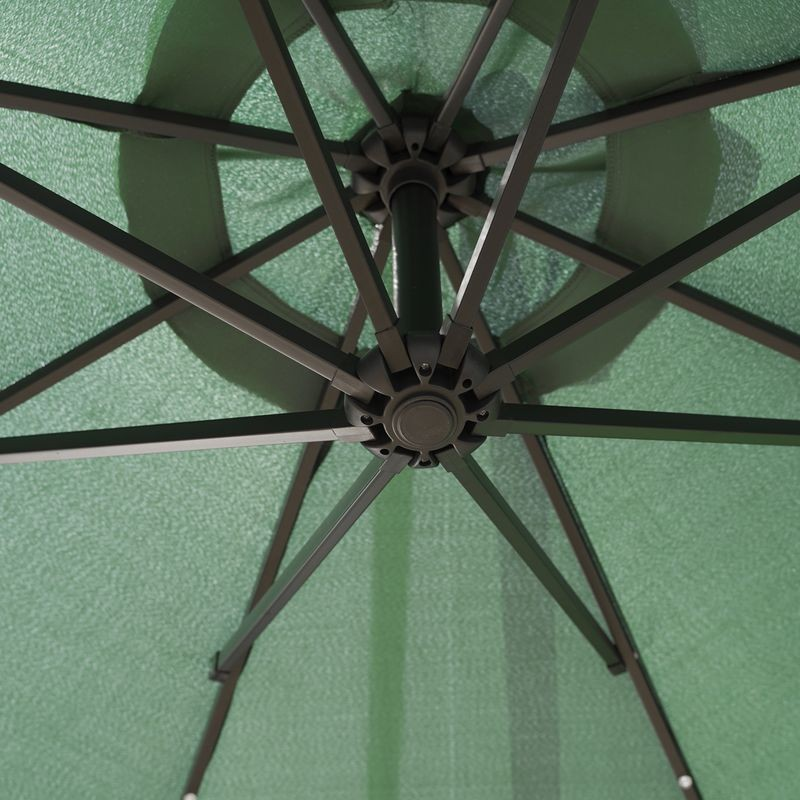 LeisureMod Willry Modern Outdoor 10 Ft Offset Cantilever Hanging Patio Umbrella with Solar Powered LED Green Closeup.
