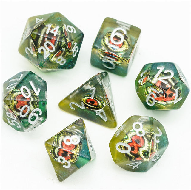 Reptile Green Demon Eye Dragon Eye Dice 7-Dice Set Resin Dungeons and Dragons Dice