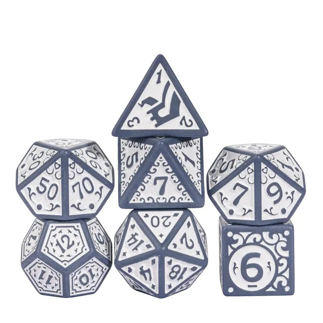 Grey with White Irregular Pattern Fill: 7-Piece Acrylic Dice Set