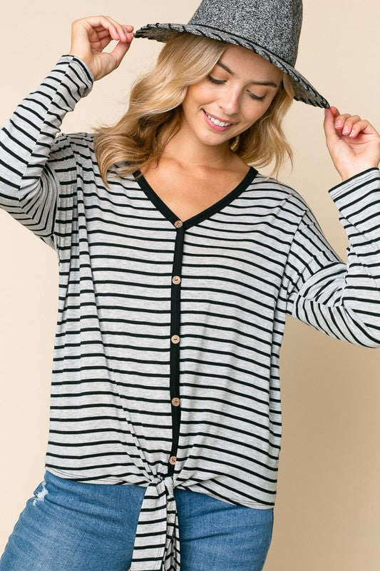 Stripe Button Down Tie Bottom Top