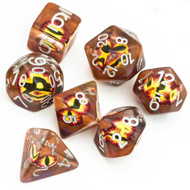 Brown Demon Eye Dragon Eye Dice 7-Dice Set Resin Dungeons and Dragons Dice